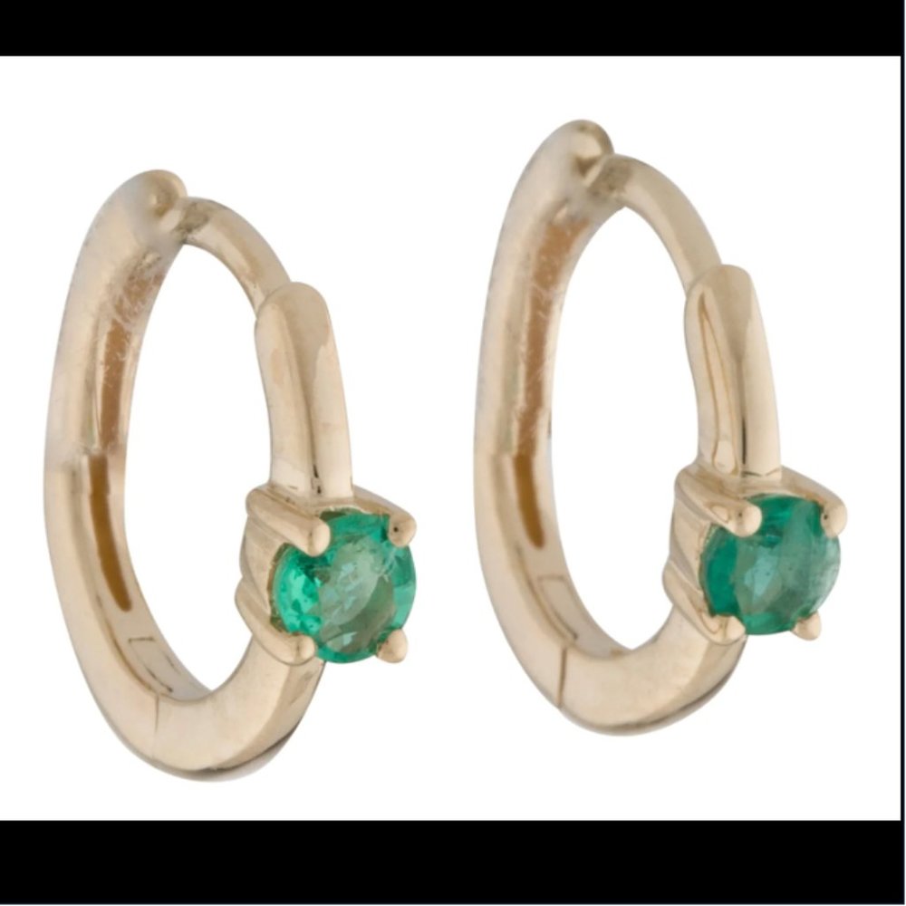 Huggies Hoop Earrings Emerald 14K Gold, Original $980